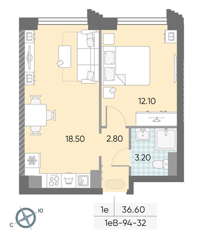 1-BD Apartment Sale, 36.6 sq. m. at Obrucheva 30, Obrucheva Street, 30А, Moscow, Russia #2