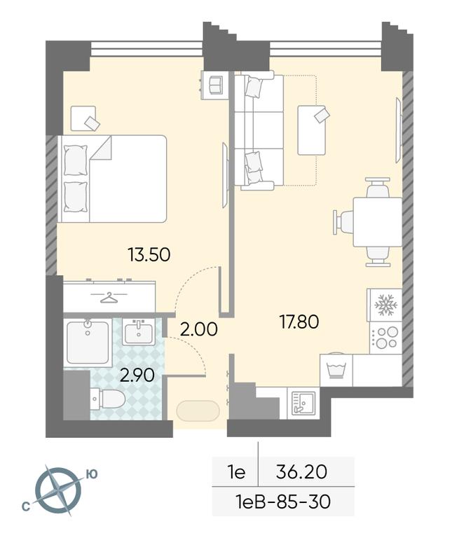 1-BD Apartment Sale, 36.2 sq. m. at Obrucheva 30, Obrucheva Street, 30А, Moscow, Russia #2