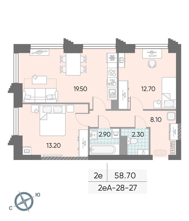 2-BD Apartment Sale, 58.7 sq. m. at Obrucheva 30, Obrucheva Street, 30А, Moscow, Russia #1