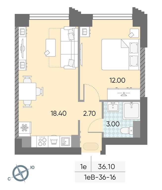 1-BD Apartment Sale, 36.1 sq. m. at Obrucheva 30, Obrucheva Street, 30А, Moscow, Russia #1