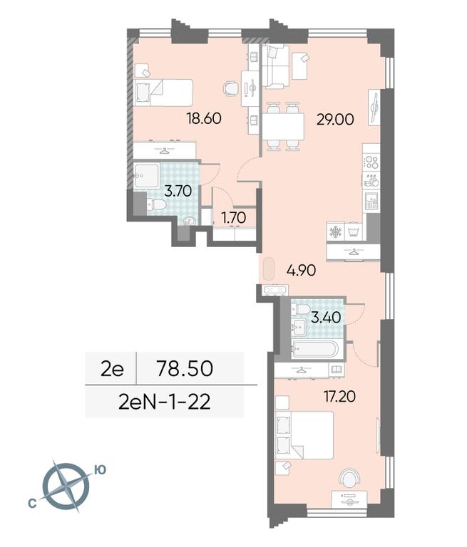 2-BD Apartment Sale, 78.5平方米 at Obrucheva 30, Obrucheva Street, 30А, Moscow, Russia #2