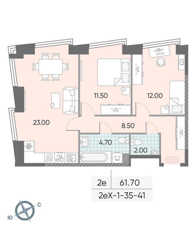 2-BD Apartment Sale, 61.7平方米 at Obrucheva 30, Obrucheva Street, 30А, Moscow, Russia #1