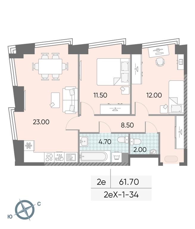2-BD Apartment Sale, 61.7平方米 at Obrucheva 30, Obrucheva Street, 30А, Moscow, Russia #2 2-BD Apartment Sale, 61.7平方米 at Obrucheva 30, Obrucheva Street, 30А, Moscow, Russia #2