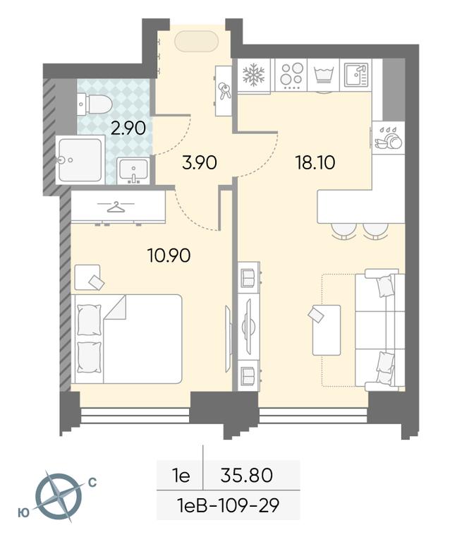 1-BD Apartment Sale, 35.8 sq. m. at Obrucheva 30, Obrucheva Street, 30А, Moscow, Russia #2