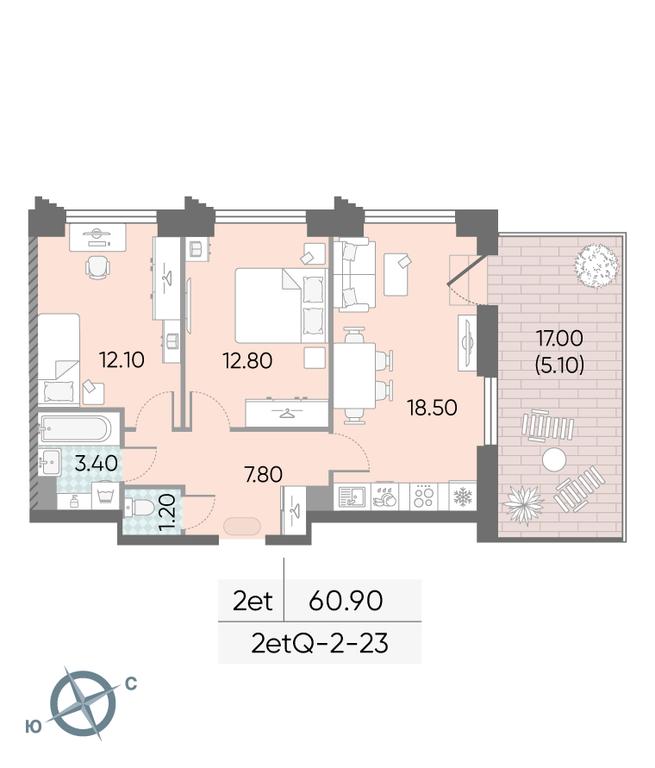 2-BD Apartment Sale, 60.9平方米 at Obrucheva 30, Obrucheva Street, 30А, Moscow, Russia #1 2-BD Apartment Sale, 60.9平方米 at Obrucheva 30, Obrucheva Street, 30А, Moscow, Russia #1