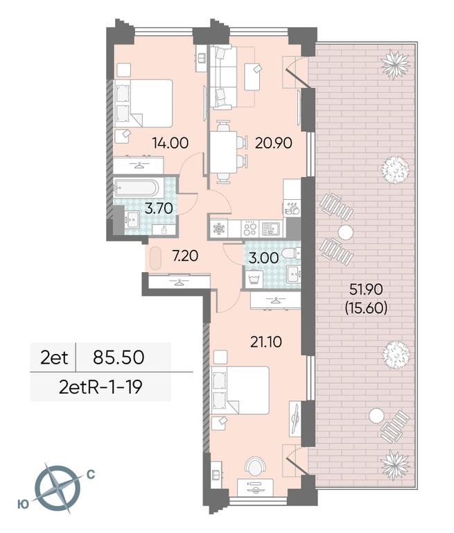 2-BD Apartment Sale, 85.5平方米 at Obrucheva 30, Obrucheva Street, 30А, Moscow, Russia #1
