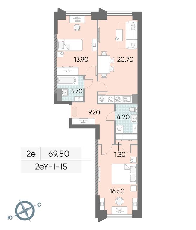 2-BD Apartment Sale, 69.5平方米 at Obrucheva 30, Obrucheva Street, 30А, Moscow, Russia #1 2-BD Apartment Sale, 69.5平方米 at Obrucheva 30, Obrucheva Street, 30А, Moscow, Russia #1