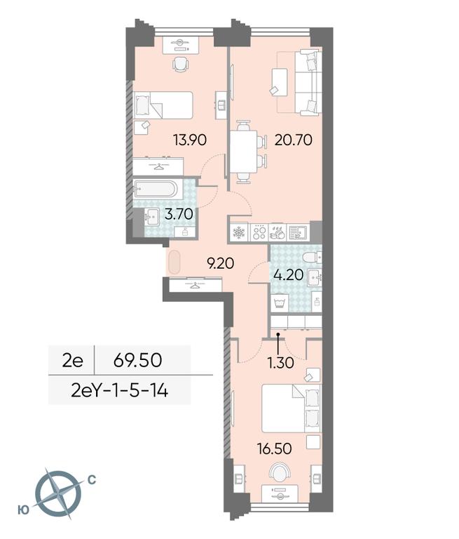 2-BD Apartment Sale, 69.5平方米 at Obrucheva 30, Obrucheva Street, 30А, Moscow, Russia #1 2-BD Apartment Sale, 69.5平方米 at Obrucheva 30, Obrucheva Street, 30А, Moscow, Russia #1