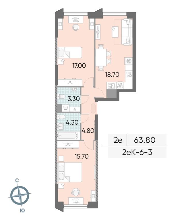 2-BD Apartment Sale, 63.8 sq. m. at Obrucheva 30, Obrucheva Street, 30А, Moscow, Russia #2