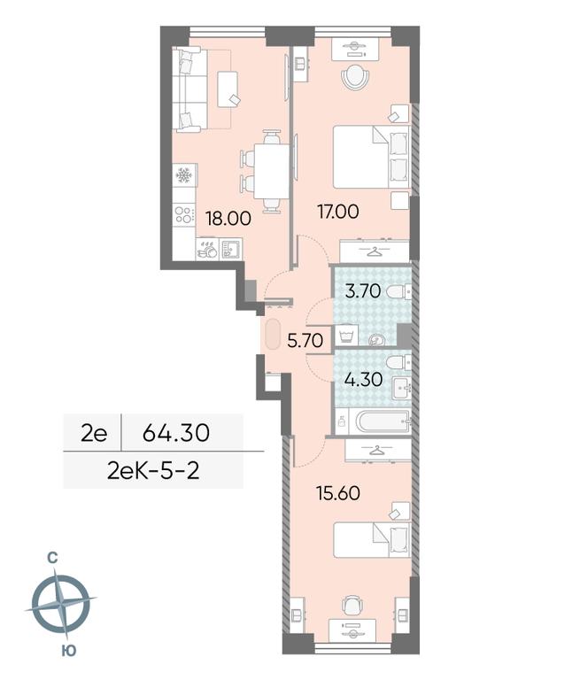2-BD Apartment Sale, 64.3平方米 at Obrucheva 30, Obrucheva Street, 30А, Moscow, Russia #1