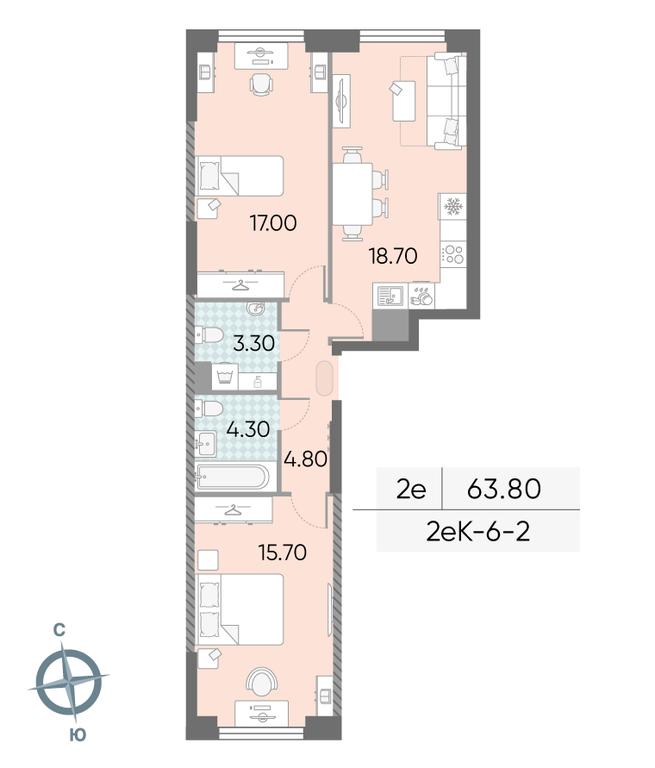 2-BD Apartment Sale, 63.8平方米 at Obrucheva 30, Obrucheva Street, 30А, Moscow, Russia #1
