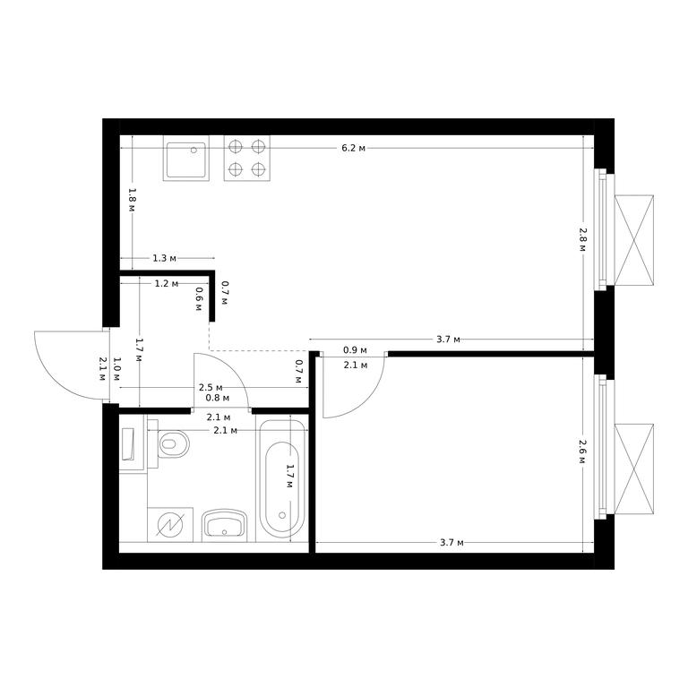 1-BD Apartment Sale, 32.47平方米 at Yutanovo, Gazoprovod Street, 6Гс31, Moscow, Russia #1
