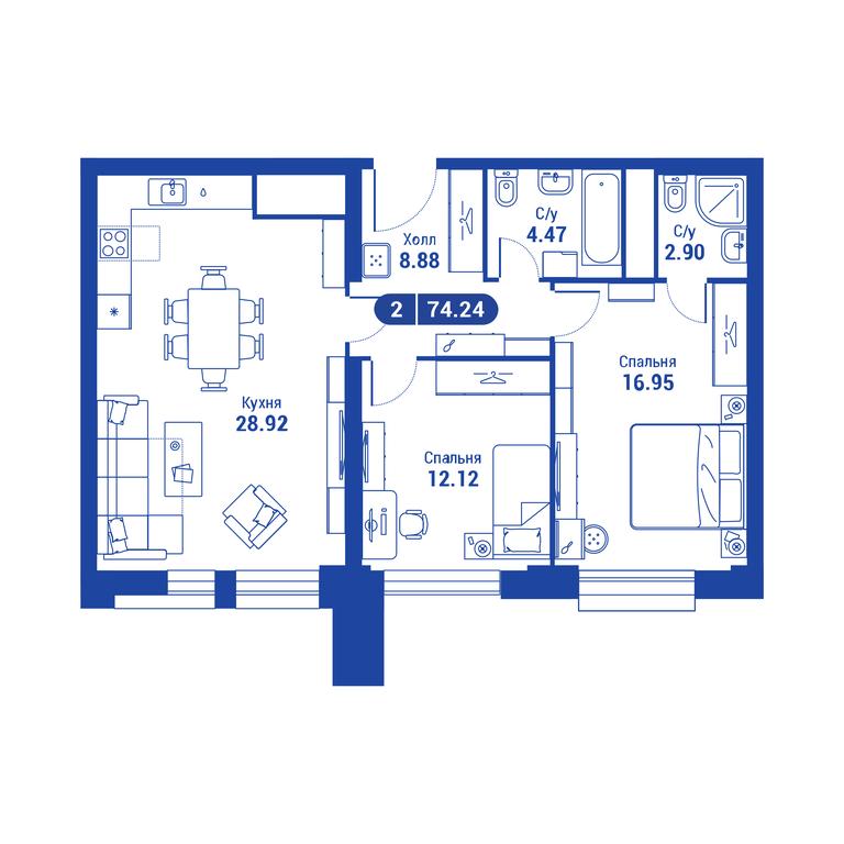 1-BD Apartment Sale, 74 sq. m. at iLove, улица Бочкова, 11А, Москва, Россия #2