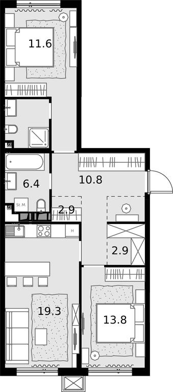 2-BD Apartment Sale, 71.5平方米 at Malevich, Otradnaya Street, 8, Moscow, Russia #1