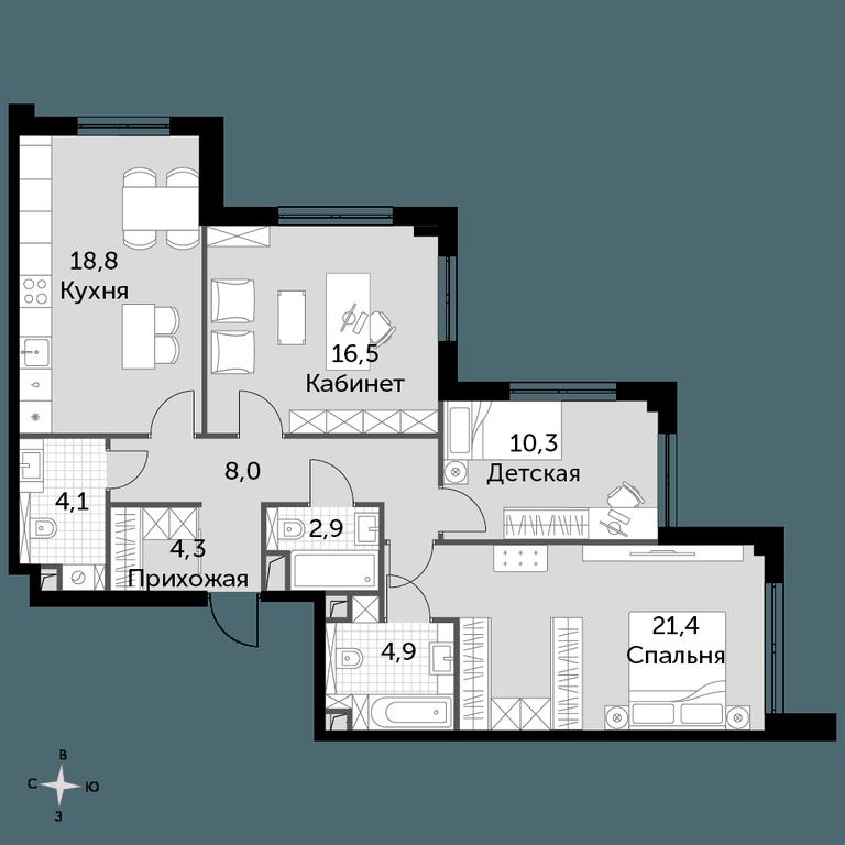 3-BD Apartment Sale, 91.3 sq. m. at Sydney City, Shenogina Street, 2, Moscow, Russia #1