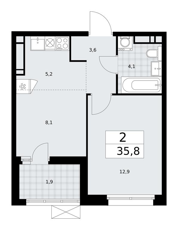 1-BD Apartment Sale, 35.8平方米 at Skandinaviya, Skandinaviya Residential Complex, Sosenskoye Settlement, Moscow, Russia #2