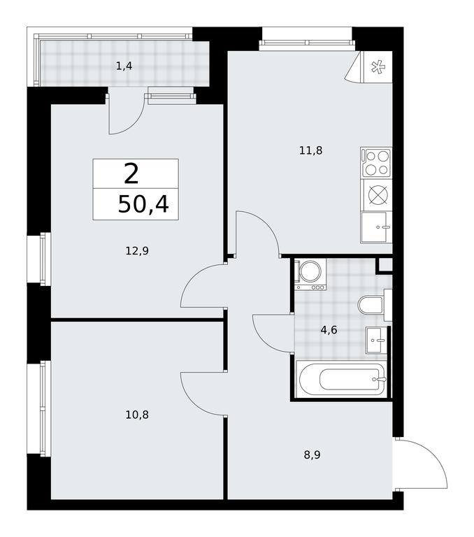 1-BD Apartment Sale, 50.4 sq. m. at Skandinaviya, Skandinaviya Residential Complex, Sosenskoye Settlement, Moscow, Russia #1