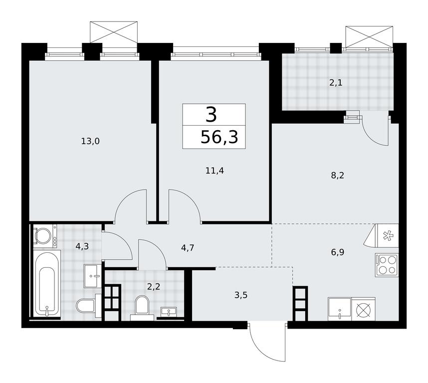 2-BD Apartment Sale, 56.3 sq. m. at Skandinaviya, Skandinaviya Residential Complex, Sosenskoye Settlement, Moscow, Russia #1