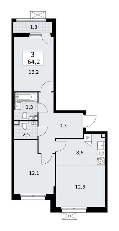 2-BD Apartment Sale, 64.2 sq. m. at Skandinaviya, Skandinaviya Residential Complex, Sosenskoye Settlement, Moscow, Russia #1