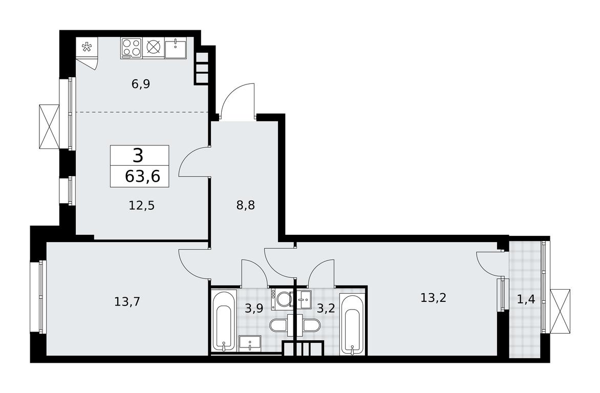 2-BD Apartment Sale, 63.6平方米 at Skandinaviya, Skandinaviya Residential Complex, Sosenskoye Settlement, Moscow, Russia #1