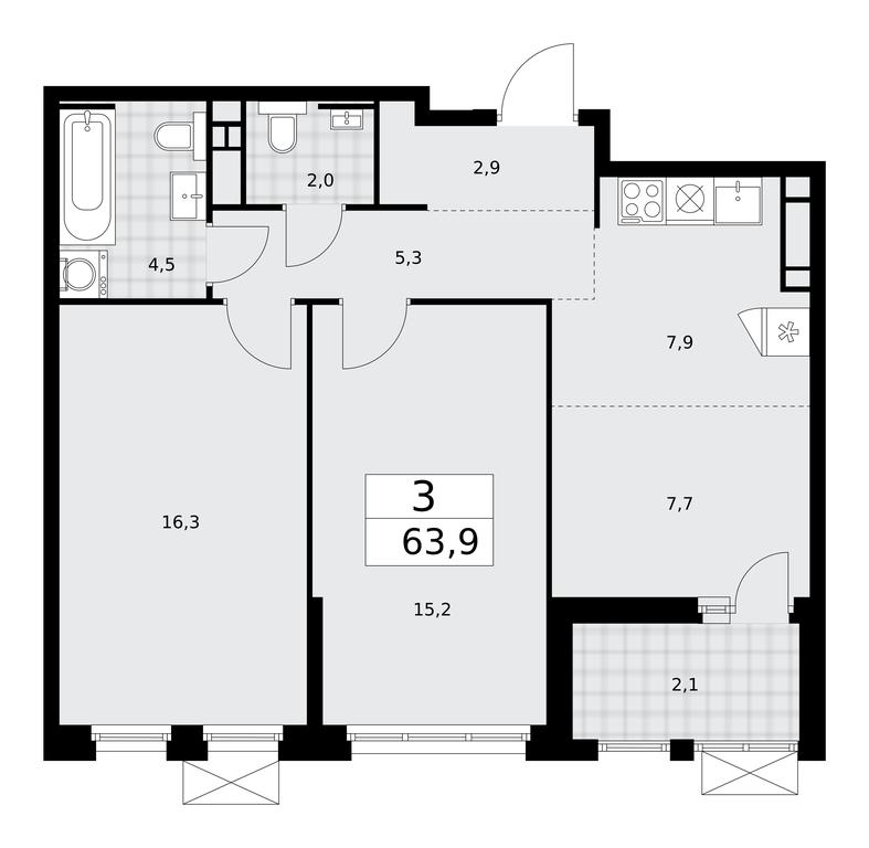 2-BD Apartment Sale, 63.9 sq. m. at Skandinaviya, Skandinaviya Residential Complex, Sosenskoye Settlement, Moscow, Russia #2