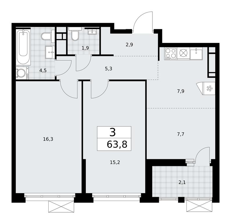 2-BD Apartment Sale, 63.8 sq. m. at Skandinaviya, Skandinaviya Residential Complex, Sosenskoye Settlement, Moscow, Russia #1