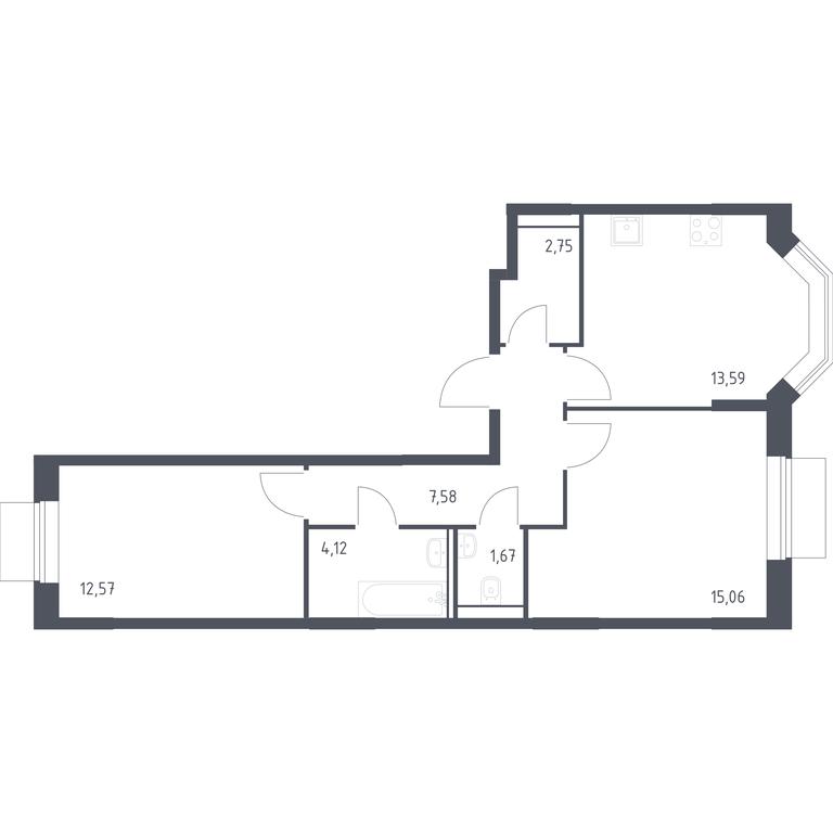 1-BD Apartment Sale, 57.34 sq. m. at Kvartal Domashnij, Donetskaya Street, 30с11, Moscow, Russia #1 1-BD Apartment Sale, 57.34 sq. m. at Kvartal Domashnij, Donetskaya Street, 30с11, Moscow, Russia #1