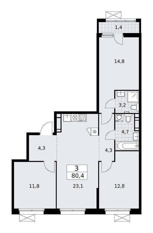 2-BD Apartment Sale, 80.4 sq. m. at Skandinaviya, Skandinaviya Residential Complex, Sosenskoye Settlement, Moscow, Russia #2 2-BD Apartment Sale, 80.4 sq. m. at Skandinaviya, Skandinaviya Residential Complex, Sosenskoye Settlement, Moscow, Russia #2