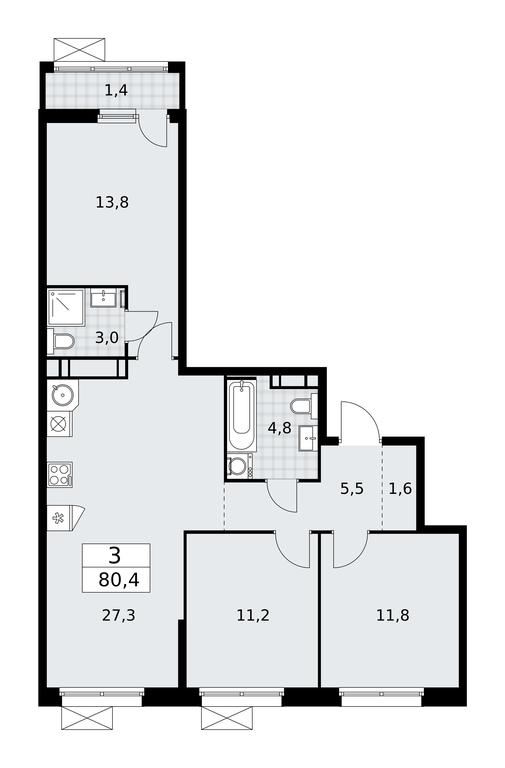 2-BD Apartment Sale, 80.4 sq. m. at Skandinaviya, Skandinaviya Residential Complex, Sosenskoye Settlement, Moscow, Russia #2