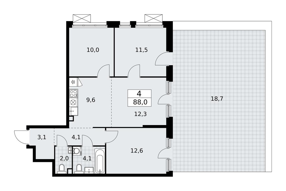 3-BD Apartment Sale, 88 sq. m. at Skandinaviya, Skandinaviya Residential Complex, Sosenskoye Settlement, Moscow, Russia #1