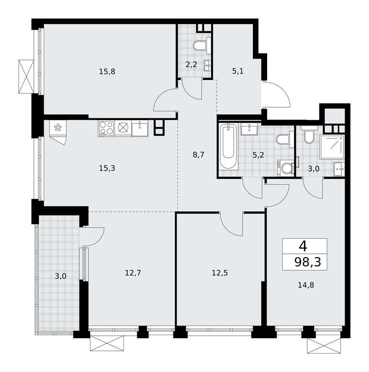 3-BD Apartment Sale, 98.3 sq. m. at Skandinaviya, Skandinaviya Residential Complex, Sosenskoye Settlement, Moscow, Russia #1