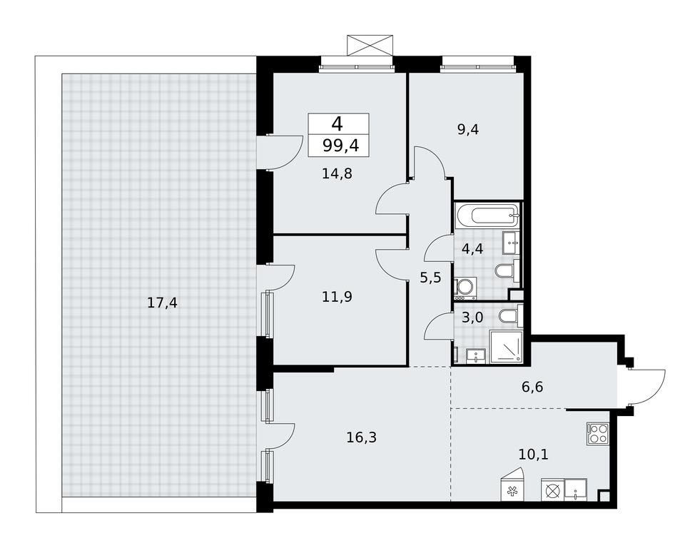 3-BD Apartment Sale, 99.4 sq. m. at Skandinaviya, Skandinaviya Residential Complex, Sosenskoye Settlement, Moscow, Russia #1