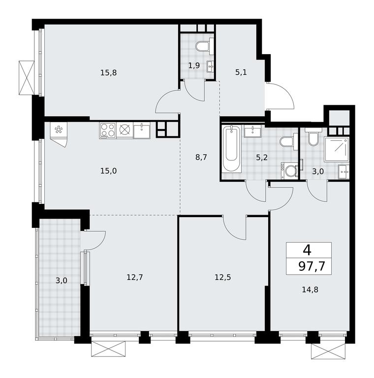 3-BD Apartment Sale, 97.7 sq. m. at Skandinaviya, Skandinaviya Residential Complex, Sosenskoye Settlement, Moscow, Russia #1