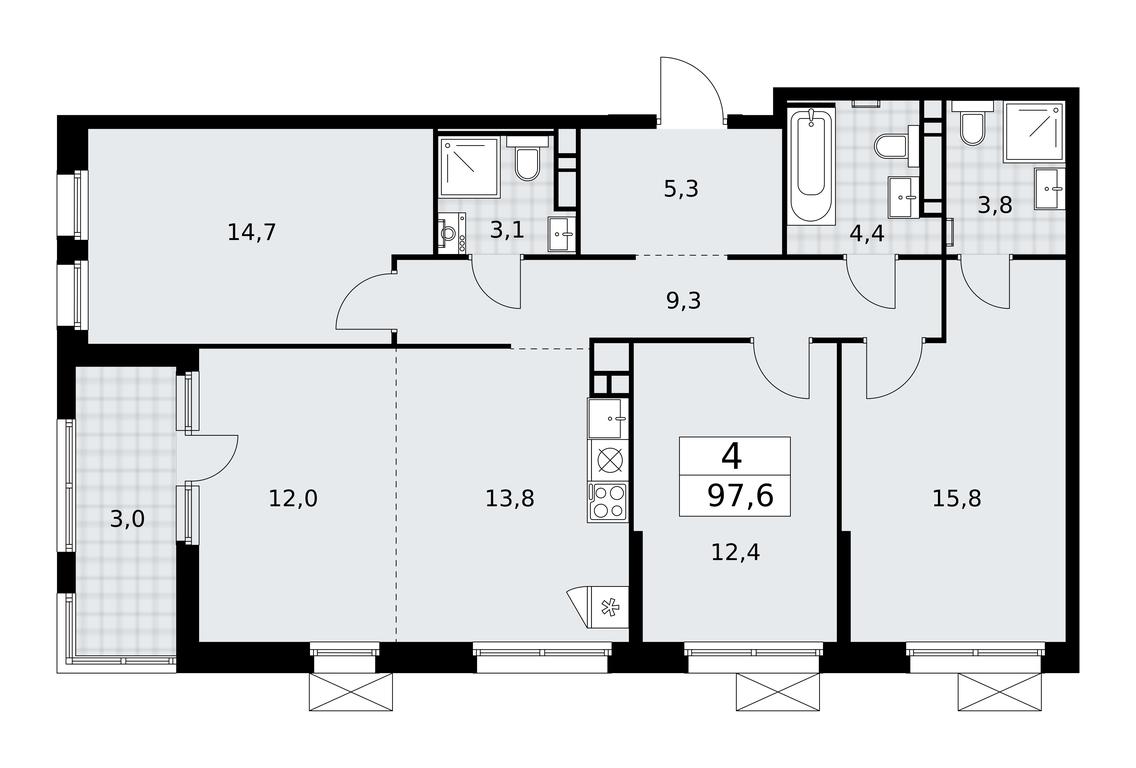 3-BD Apartment Sale, 97.6 sq. m. at Skandinaviya, Skandinaviya Residential Complex, Sosenskoye Settlement, Moscow, Russia #2