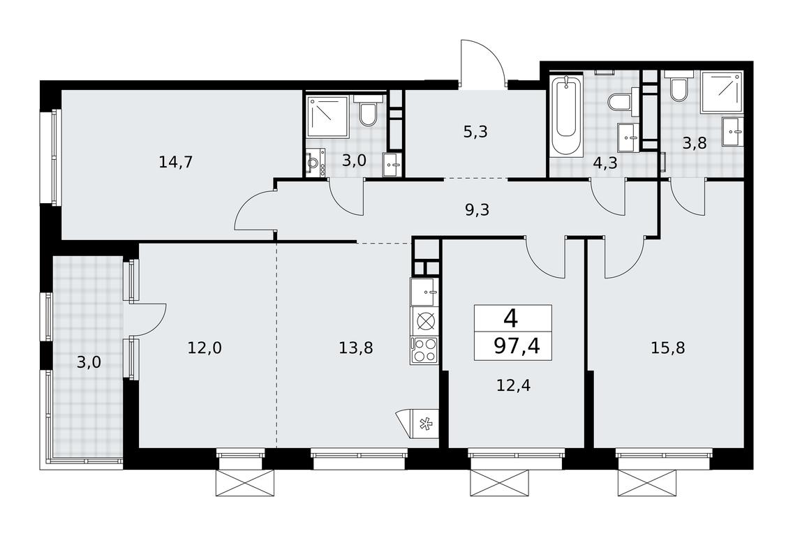 3-BD Apartment Sale, 97.4 sq. m. at Skandinaviya, Skandinaviya Residential Complex, Sosenskoye Settlement, Moscow, Russia #2