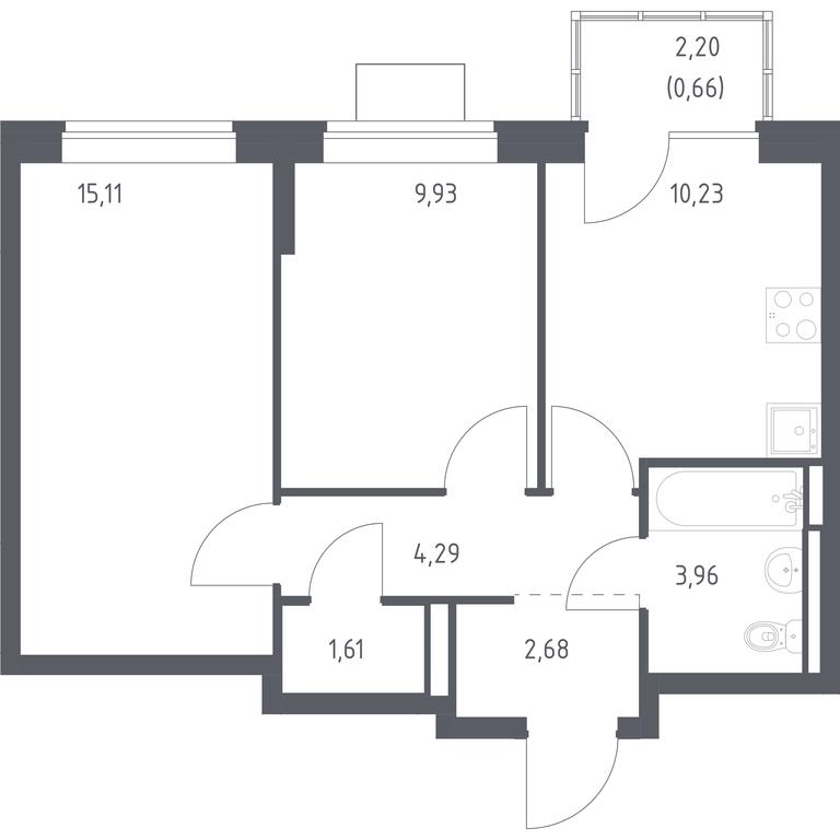 1-BD Apartment Sale, 48.47 sq. m. at Bogdanovskiy Les, derevnya Bogdanikha, Leninskiy City District, Moscow Region, Russia #1
