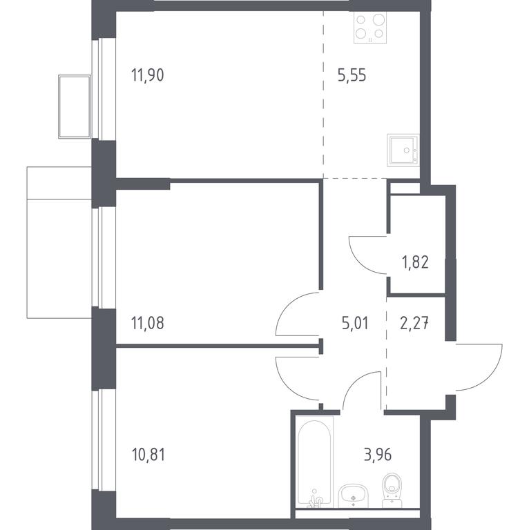 1-BD Apartment Sale, 52.4 sq. m. at Prigorod Lesnoe, Molodyozhny bulvar, 6, derevnya Misaylovo, Leninskiy City District, Moscow Region, Russia #1