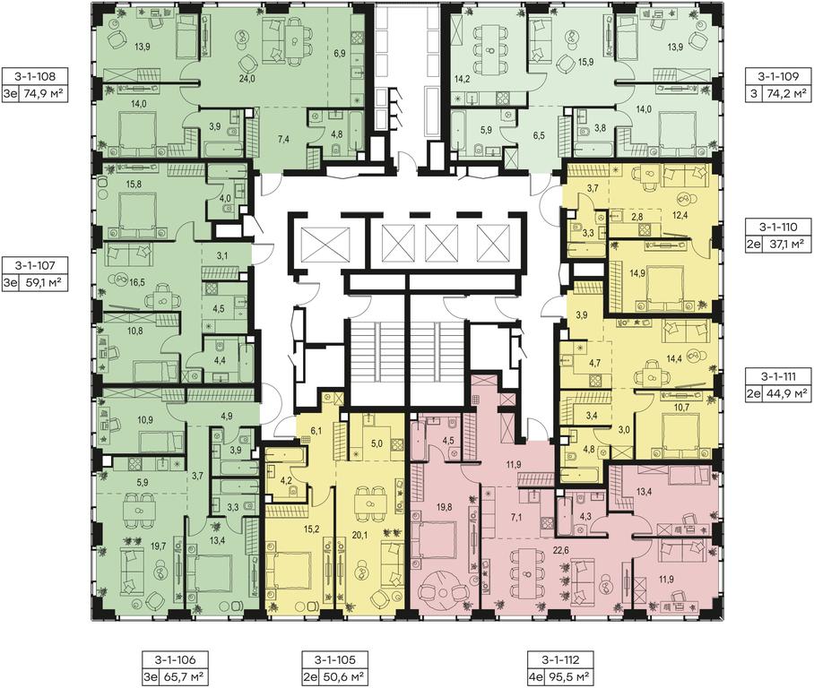 1-BD Apartment Sale, 37.1 sq. m. at Level Michurinskiy, Озёрная улица, вл1, Москва, Россия #1