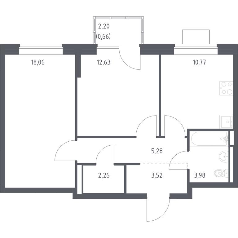 1-BD Apartment Sale, 57.16 sq. m. at Bogdanovskiy Les, derevnya Bogdanikha, Leninskiy City District, Moscow Region, Russia #1