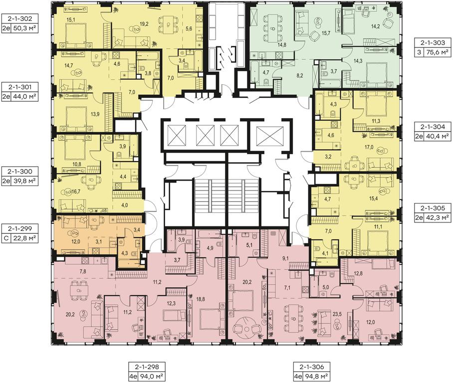1-BD Apartment Sale, 39.8平方米 at Level Michurinskiy, Озёрная улица, вл1, Москва, Россия #1 1-BD Apartment Sale, 39.8平方米 at Level Michurinskiy, Озёрная улица, вл1, Москва, Россия #1