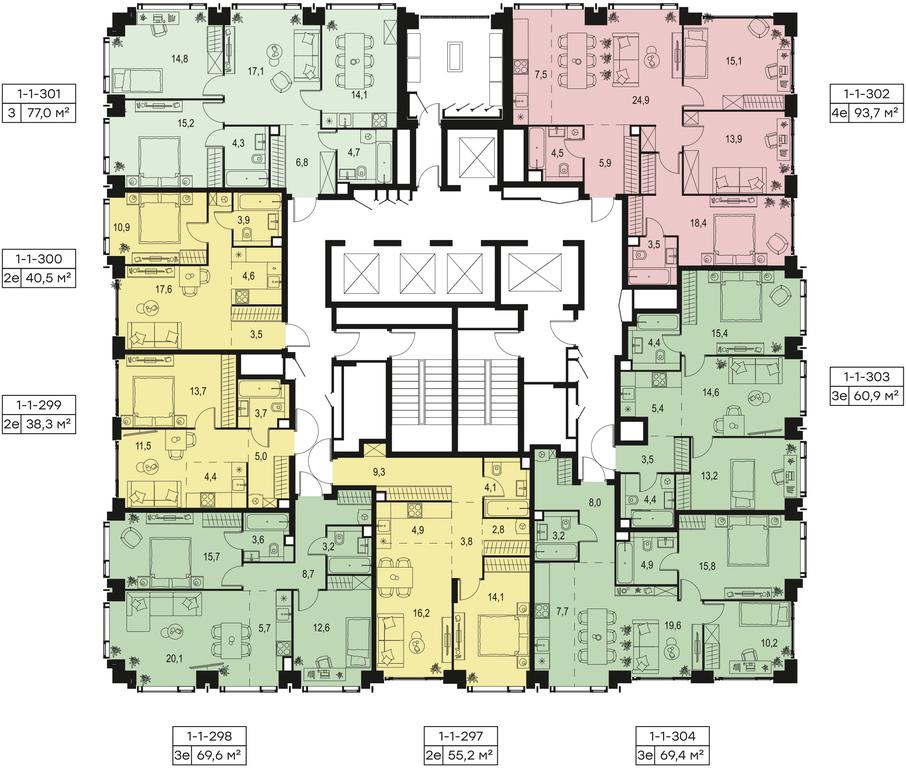 1-BD Apartment Sale, 55.2平方米 at Level Michurinskiy, Озёрная улица, вл1, Москва, Россия #1
