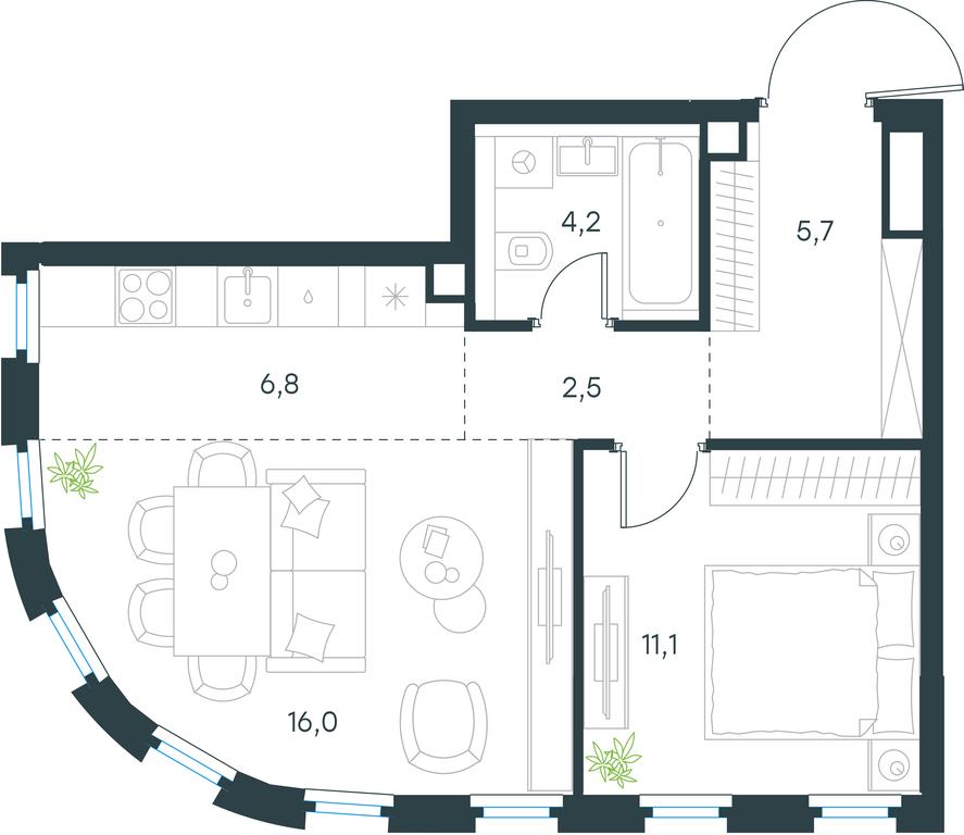 1-BD Apartment Sale, 46.3平方米 at Level Nizhegorodskaja, Perovskoye Highway, 21с1, Moscow, Russia #2