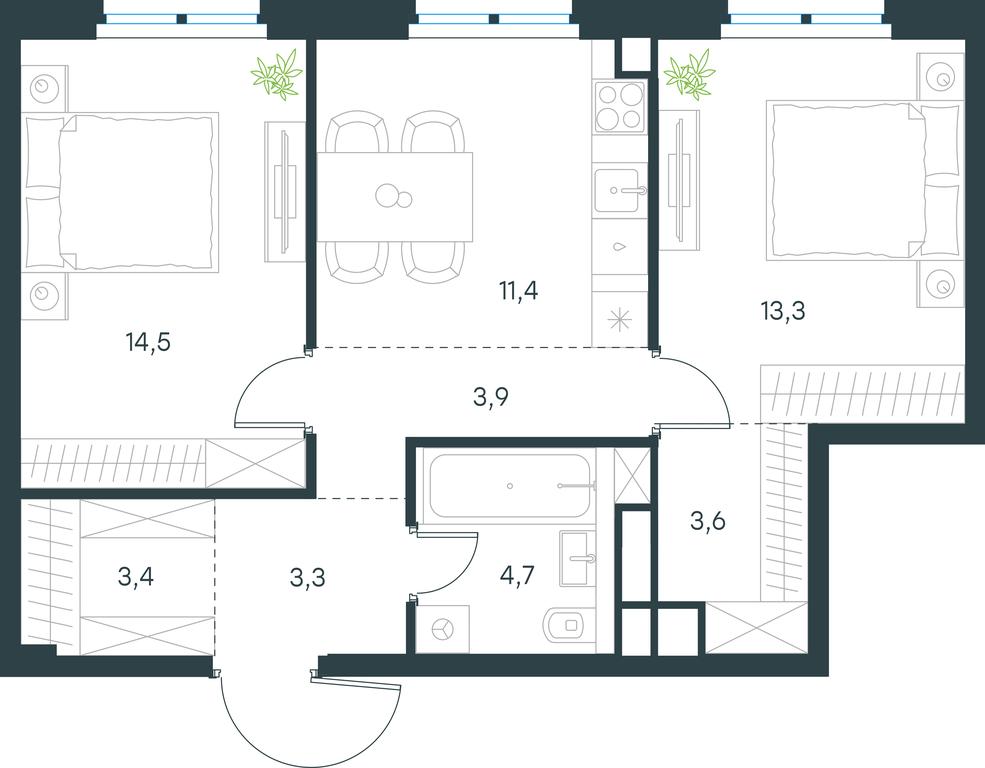 1-BD Apartment Sale, 58.1平方米 at Level Nizhegorodskaja, Perovskoye Highway, 21с1, Moscow, Russia #1