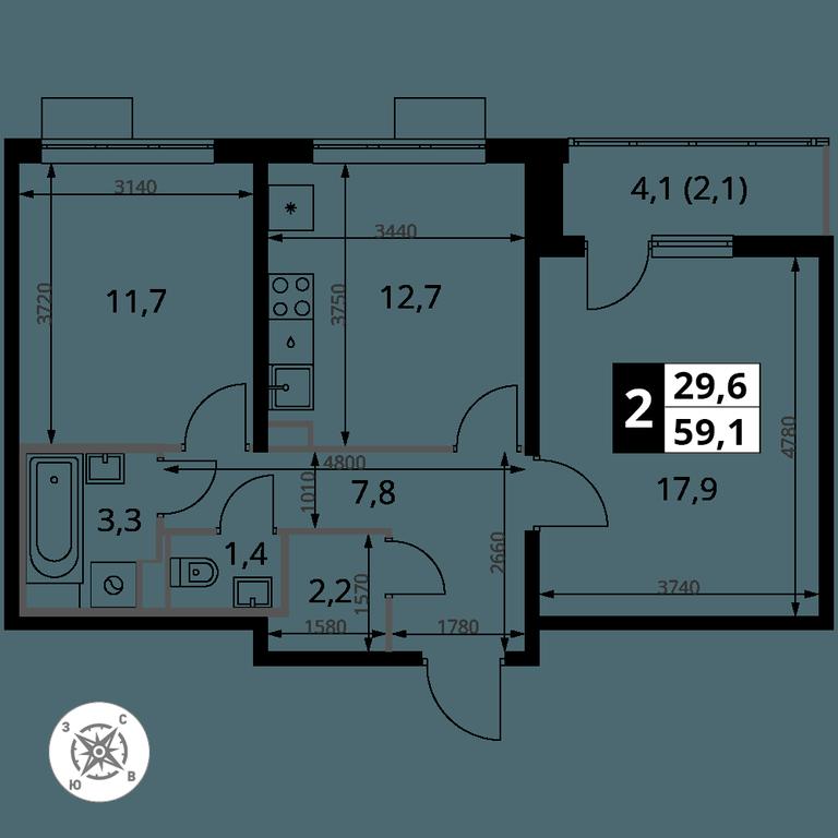 2-BD Apartment Sale, 59.1 sq. m. at Yzhnaya Bitsa, Yuzhnaya Bitsa Residential Complex, posyolok Bittsa, Leninskiy City District, Moscow Region, Russia #1 2-BD Apartment Sale, 59.1 sq. m. at Yzhnaya Bitsa, Yuzhnaya Bitsa Residential Complex, posyolok Bittsa, Leninskiy City District, Moscow Region, Russia #1