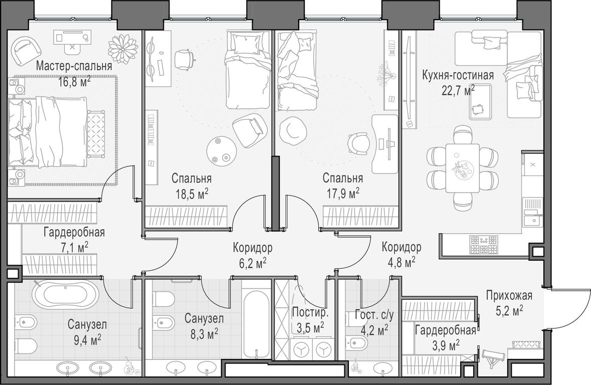 2-BD Apartment Sale, 129.2 sq. m. at Life Time, Sergeya Makeyeva Street, вл11/9с1-10, Moscow, Russia #1