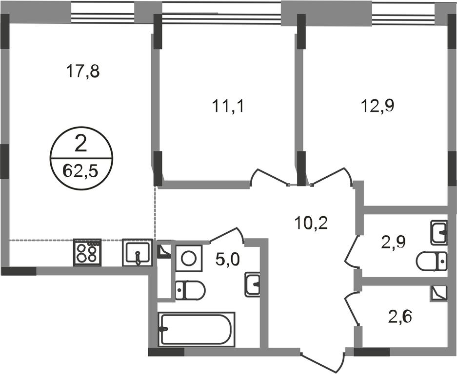 2-BD Apartment Sale, 62.5 sq. m. at Rezidentsii Skolkovo, Kashtanovaya ulitsa, 1, rabochiy posyolok Zarechye, Odintsovskiy City District, Moscow Region, Russia #1