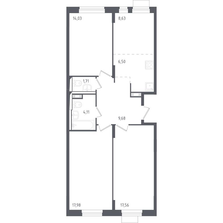 2-BD Apartment Sale, 80.3 sq. m. at Piatnitskie Luga, Pyatnitskoye Highway, 2, derevnya Yurlovo, Solnechnogorsk City District, Moscow Region, Russia #1