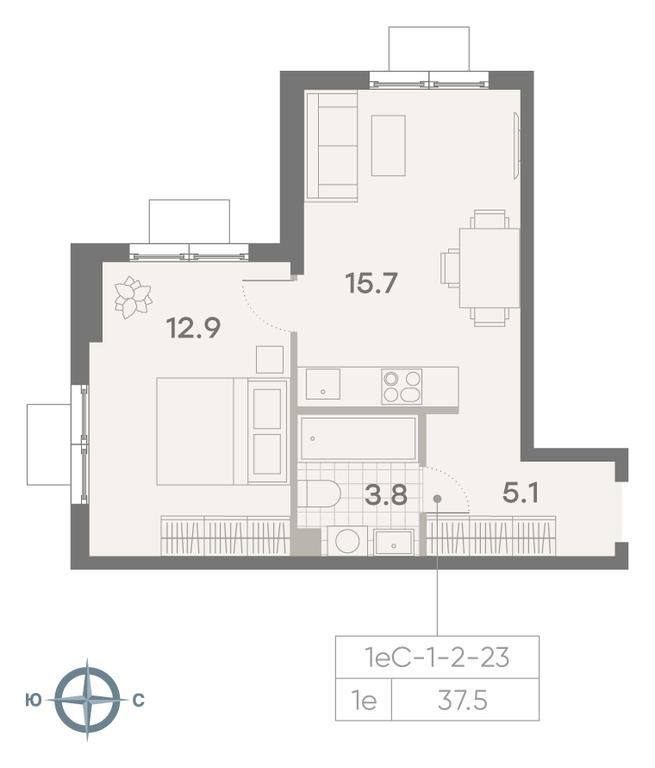 1-BD Apartment Sale, 37.5 sq. m. at Parkside, Krasnogo Mayaka Street, 26к1, Moscow, Russia #2 1-BD Apartment Sale, 37.5 sq. m. at Parkside, Krasnogo Mayaka Street, 26к1, Moscow, Russia #2