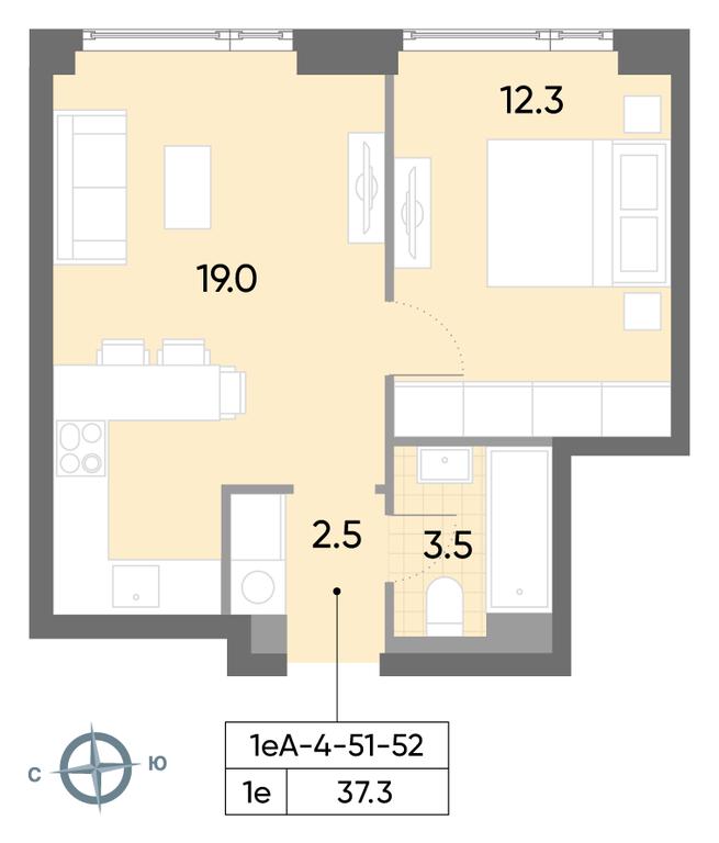 1-BD Apartment Sale, 37.3 sq. m. at Wave, Borisovskye Prudy Street, 1Б, Moscow, Russia #1
