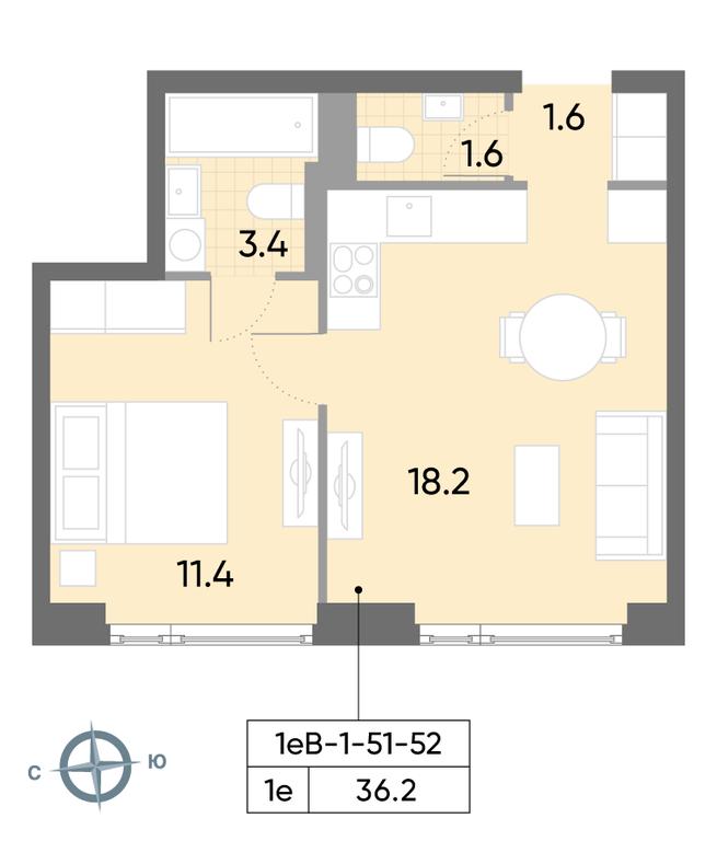 1-BD Apartment Sale, 36.2 sq. m. at Wave, Borisovskye Prudy Street, 1Б, Moscow, Russia #2